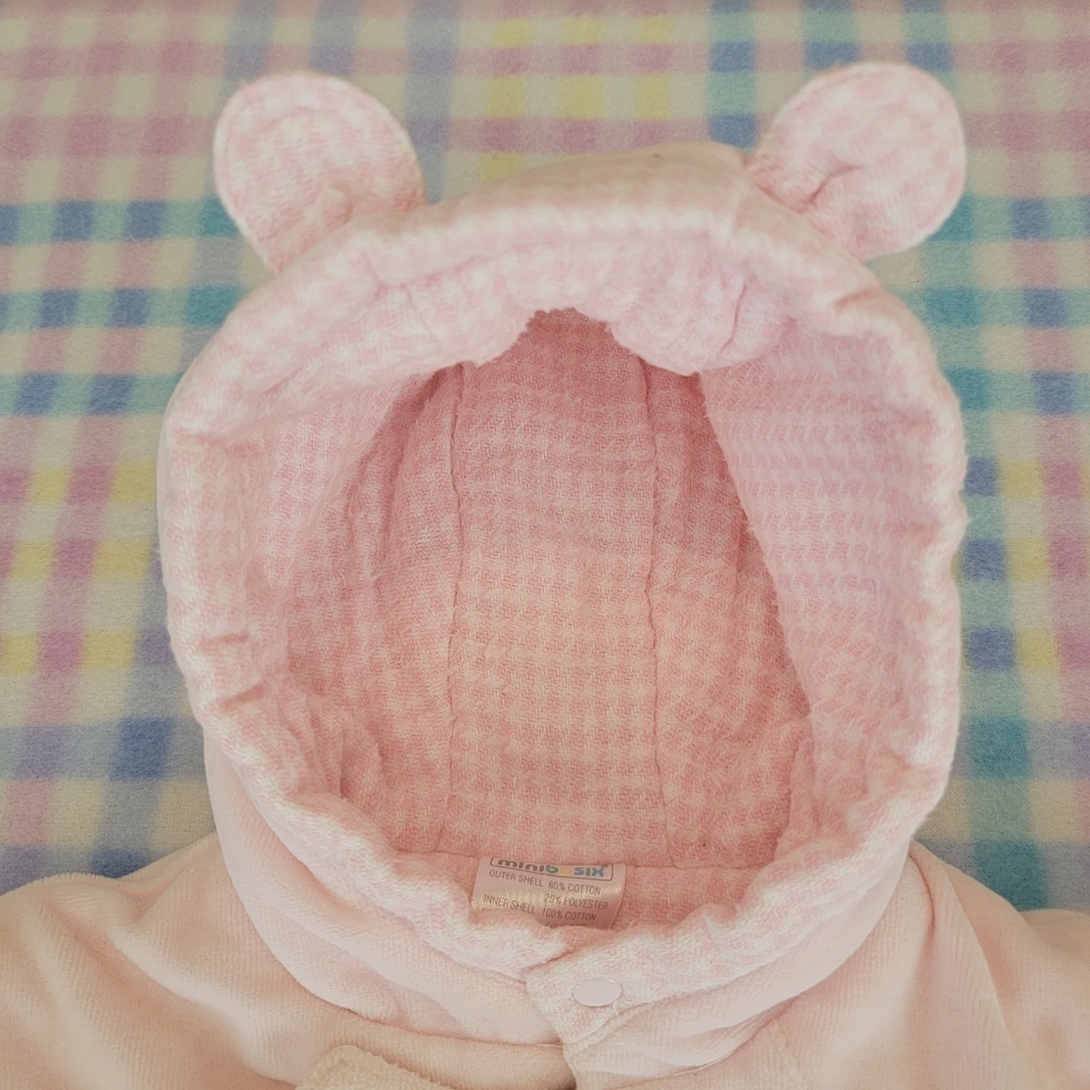 MINIBASIX ♡ Sweet Vintage Pink 'n White Baby Girl Velvet Teddy Bear Bunting 0-3M - Picture 14 of 17